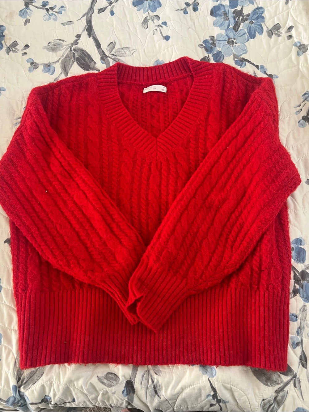 LC Lauren Conrad Red Cable-Knit V-Neck Sweater